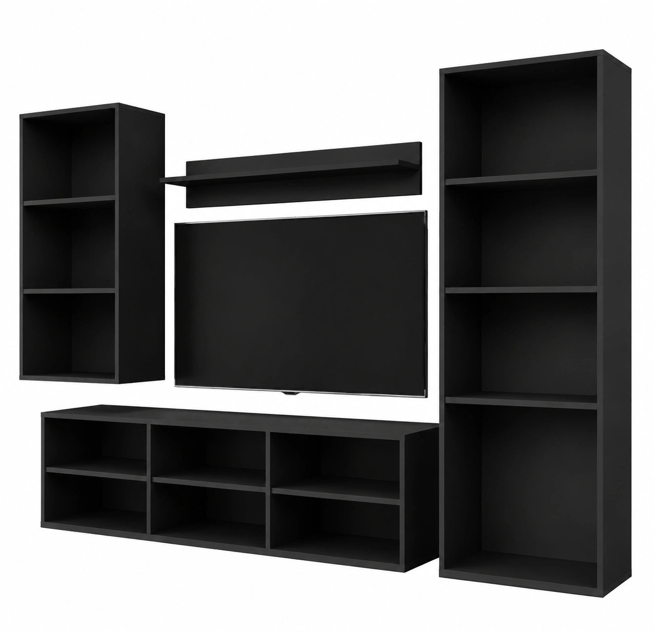 Komodee® Wohnwand Set Taranto Medio ohne LED in Schwarz für Wohnzimmer und Büro