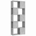 Moderner TV-Schrank aus Holzwerkstoff in Betongrau mit 6 offenen Regalfächern, schlankes Design, 60x24x186 cm