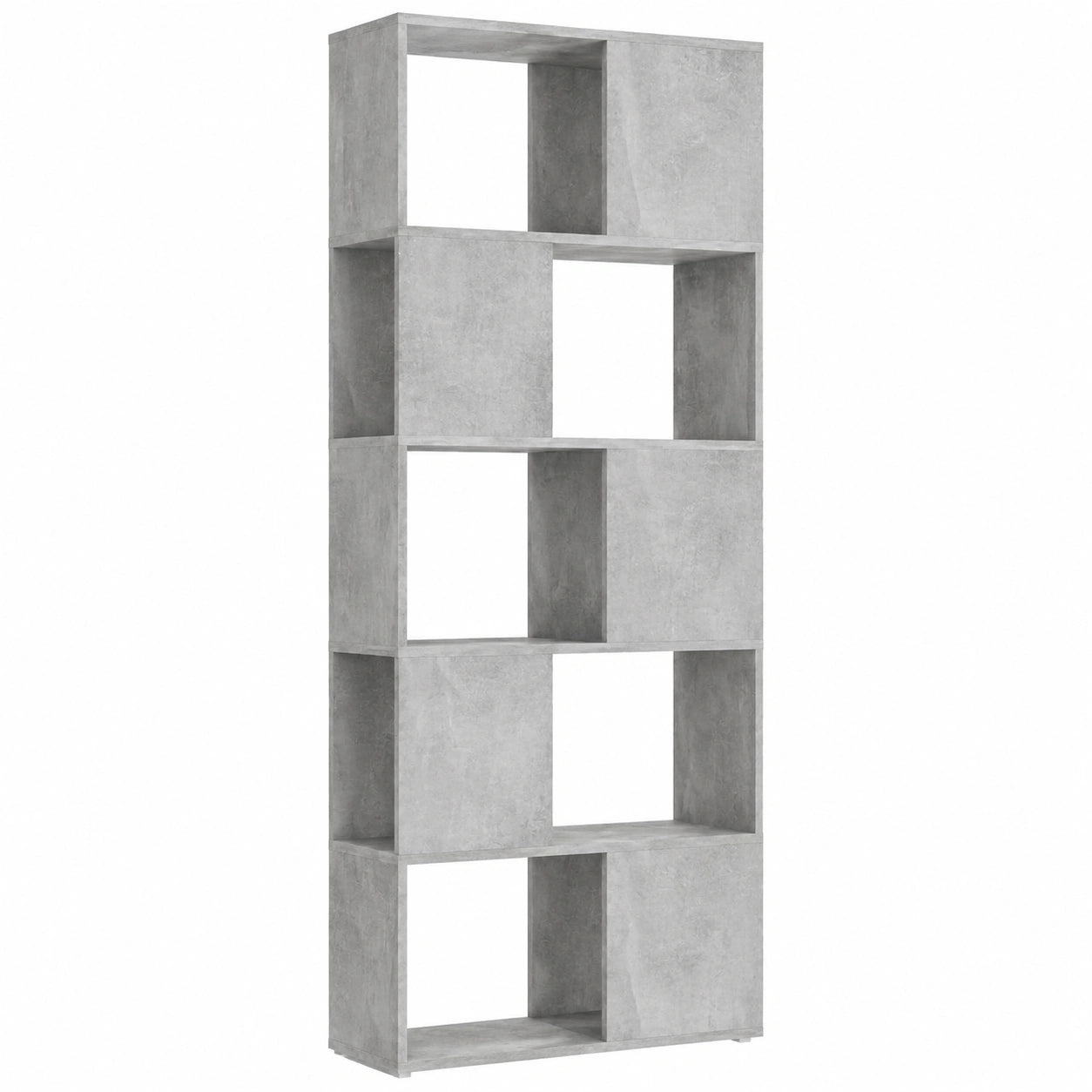 Moderner TV-Schrank aus Holzwerkstoff in Betongrau mit 6 offenen Regalfächern, schlankes Design, 60x24x186 cm