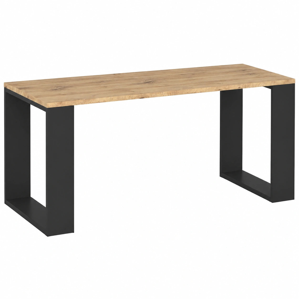 Moderner Couchtisch aus Holzwerkstoff, Eiche Artisan/Schwarz, mit offenem Regal und Ablage, 92 x 45 x 53 cm
