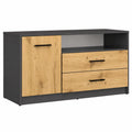 Moderner TV Schrank mit Schubladen und offener Ablage, Anthrazit/Eiche