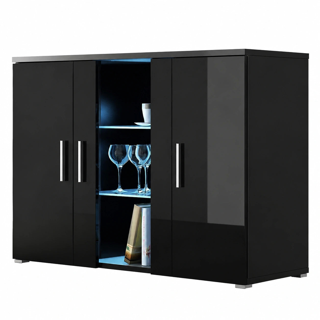 Wohnzimmerschrank SOHO S7 mit LED-Beleuchtung, 3 Türen, Schwarz Hochglanz