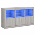 Moderner Sideboard mit LED-Beleuchtung, Graue Sonoma Eiche, Vielseitige Aufbewahrungskommode