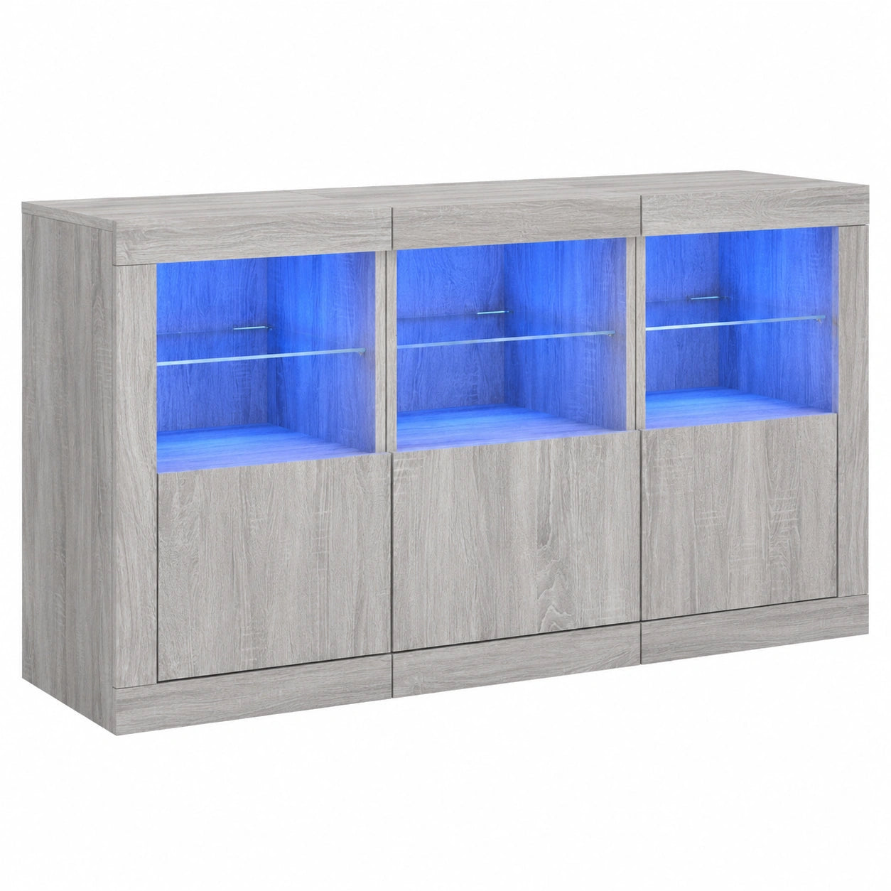 Moderner Sideboard mit LED-Beleuchtung, Graue Sonoma Eiche, Vielseitige Aufbewahrungskommode