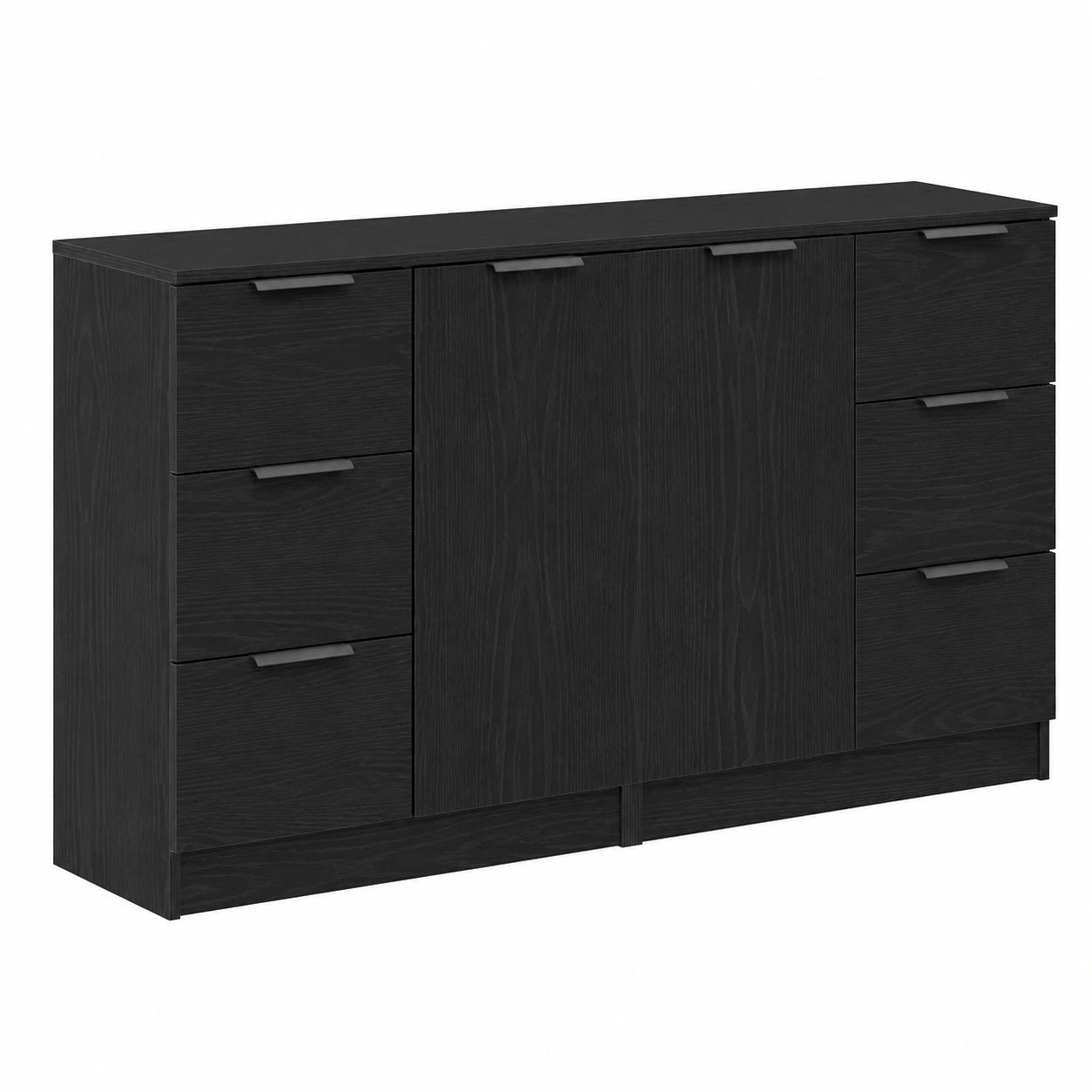 Modernes Sideboard in Schwarz-Eiche, mit Schubladen und Türen, 120x30x70 cm