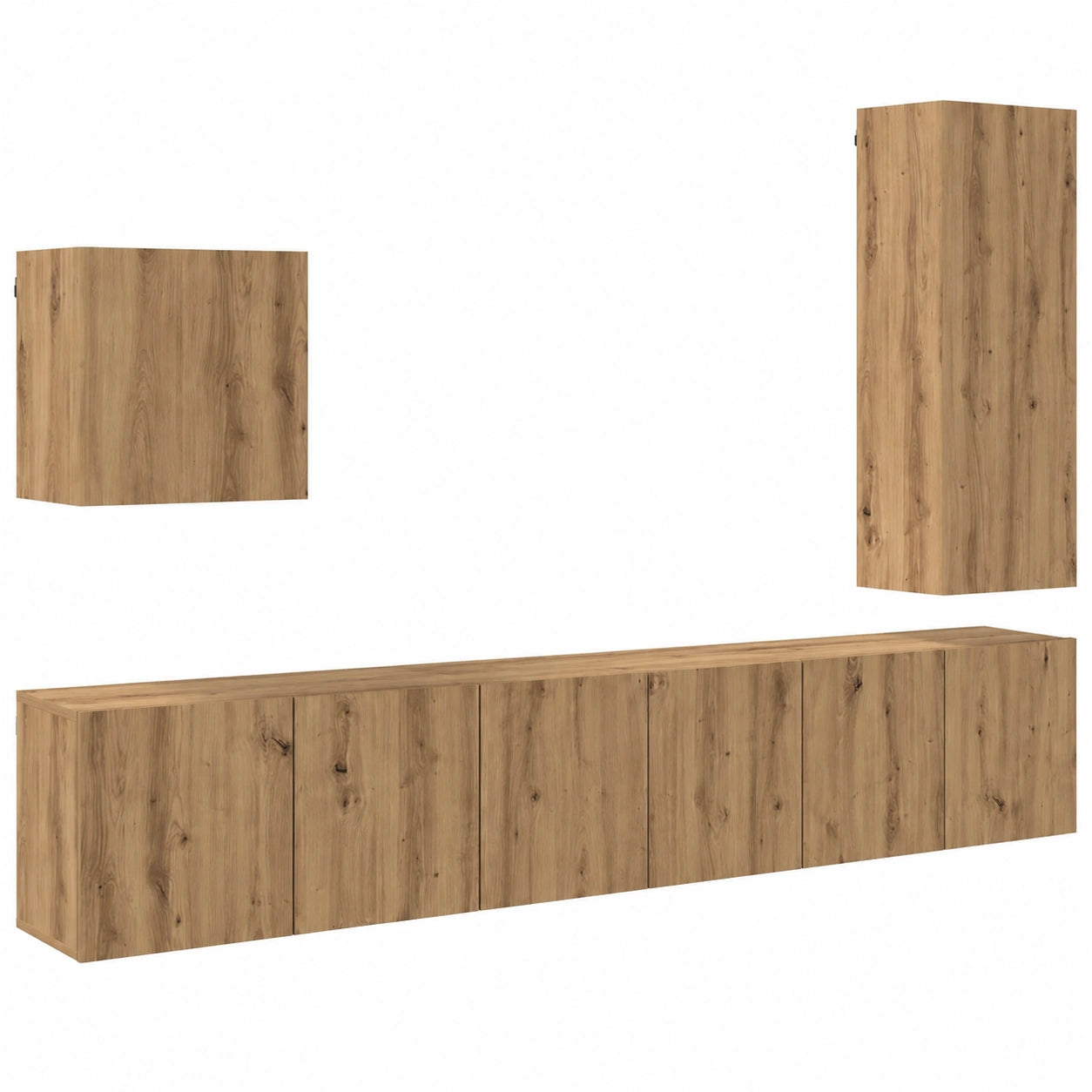 Skandinavisches TV-Wandset aus Artisan-Eiche, 5-teilig mit schwebendem Lowboard und Stauraum