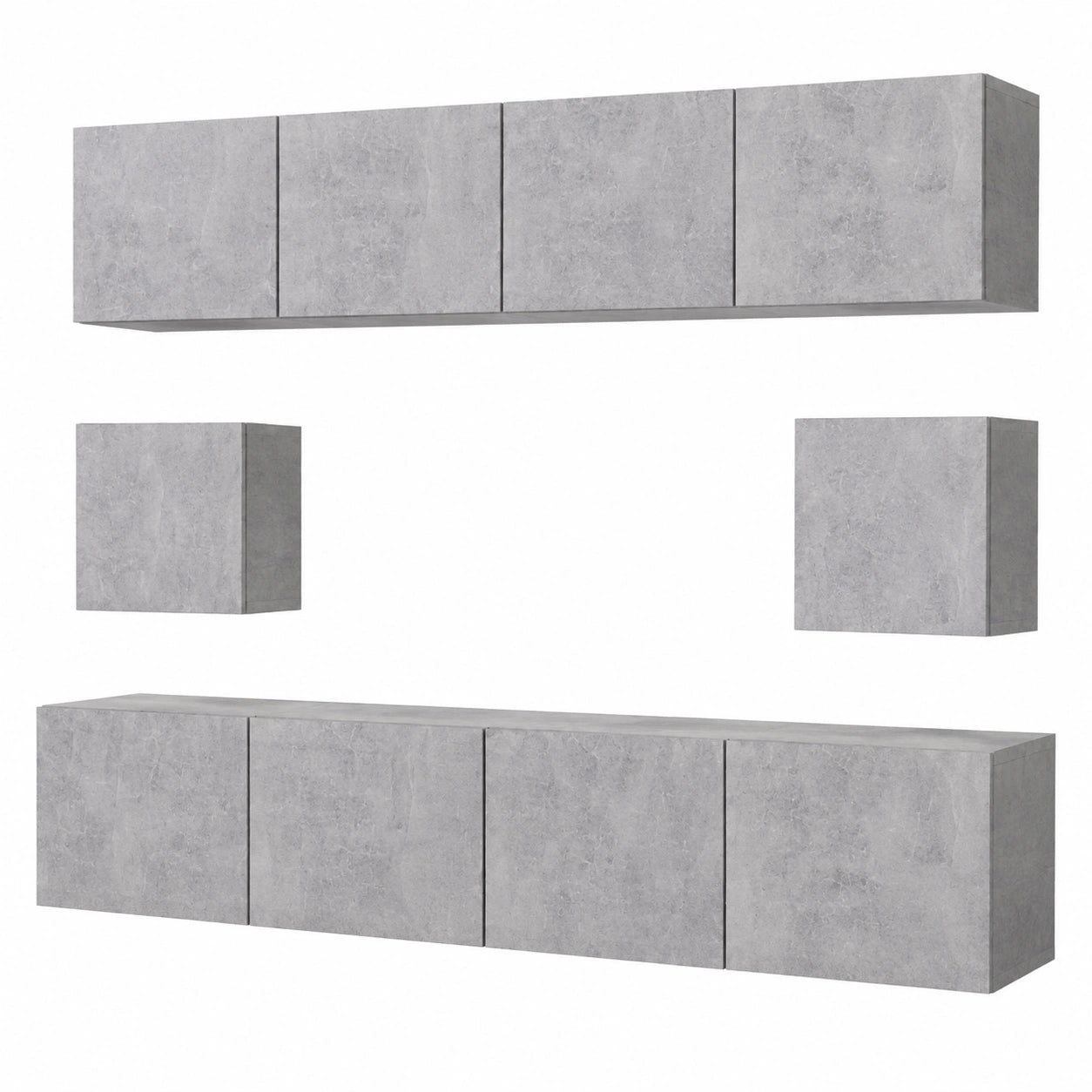 Modernes TV-Schrank-Set, Wohnwand für Wohnzimmer & Jugendzimmer, Komplett Möbelset in Betongrau