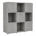 Modernes Bücherregal mit 9 Fächern und 5 Türen, freistehendes Regal, Betongrau, 90 x 30 x 90 cm