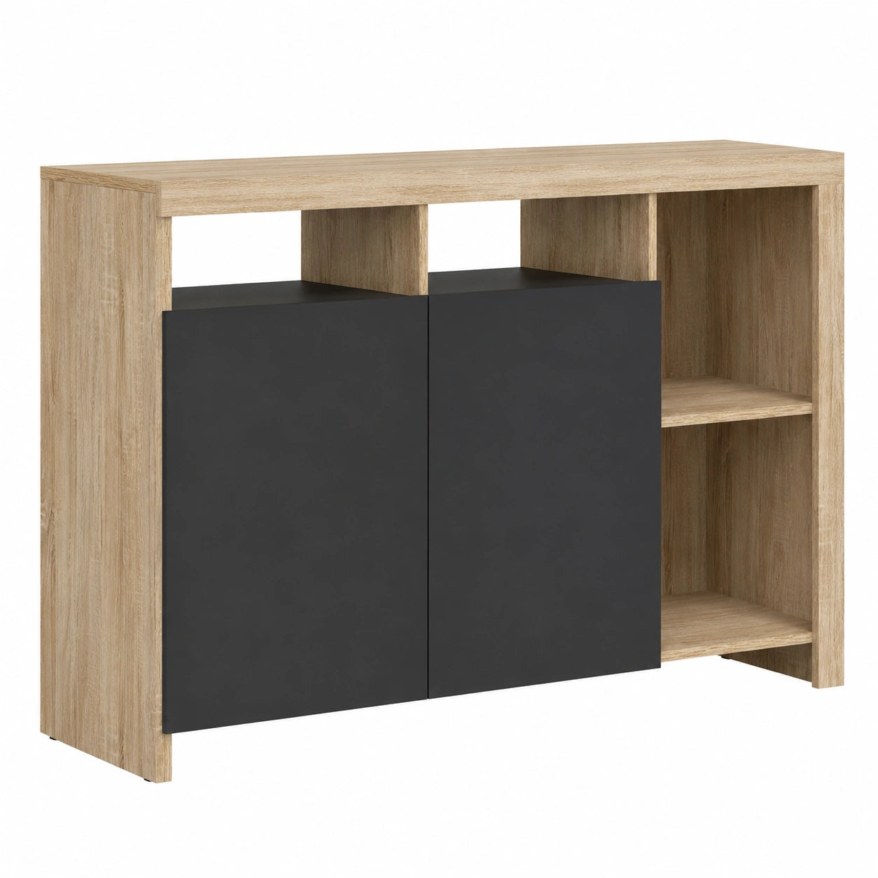Moderner TV-Schrank 110 cm in Bucheoptik mit schwarzen Türen