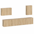 Modernes TV-Wandregal-Set aus Sonoma-Eiche, 4-teilig, wandmontiert mit viel Stauraum, Hängendes Lowboard für Wohnzimmer, skandinavisches Design
