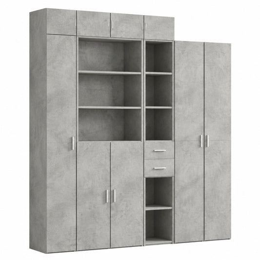 Hochschrank Sideboard für Wohnzimmer & Büro, Betongrau, 30x42,5x185cm, Holzwerkstoff