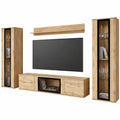 MINIO Wohnwand Set FARO 4-teilig: Hochschrank, Vitrine, Lowboard mit LED, Wotan Eiche