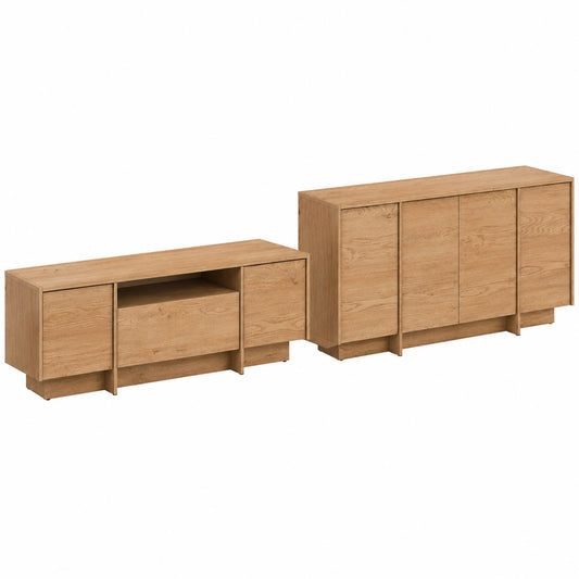 Elegantes Wohnzimmerset Jundia I mit griffloser Anbauwand in Eiche Cremona
