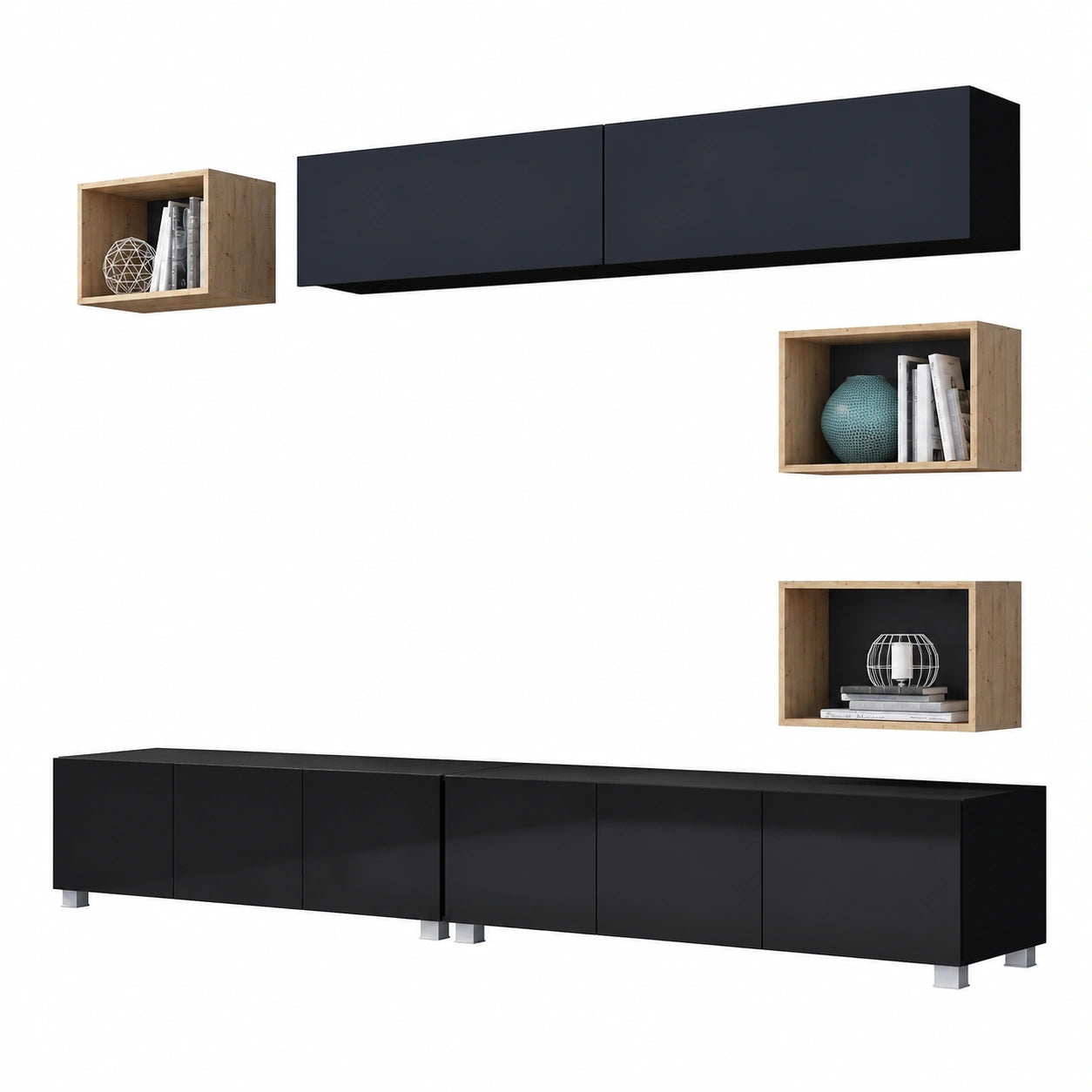 Modernes Wohnzimmermöbel-Set mit Hochglanz und Eiche-Design