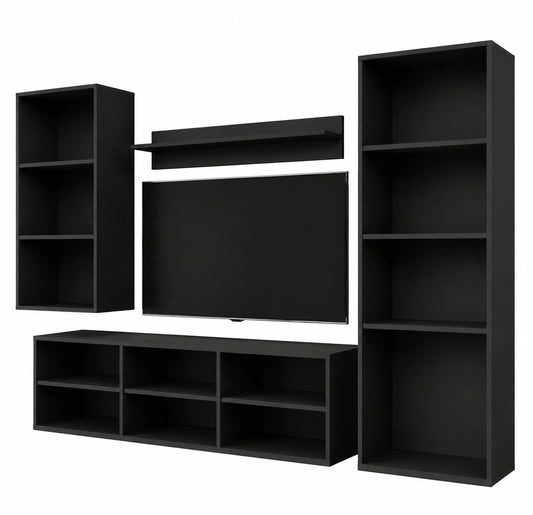 Komodee® Wohnwand Set Taranto Medio ohne LED in Schwarz für Wohnzimmer und Büro