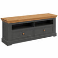 Massives Kiefernholz Lowboard in Grau mit Schubladen und Fächern, 169x63x42 cm