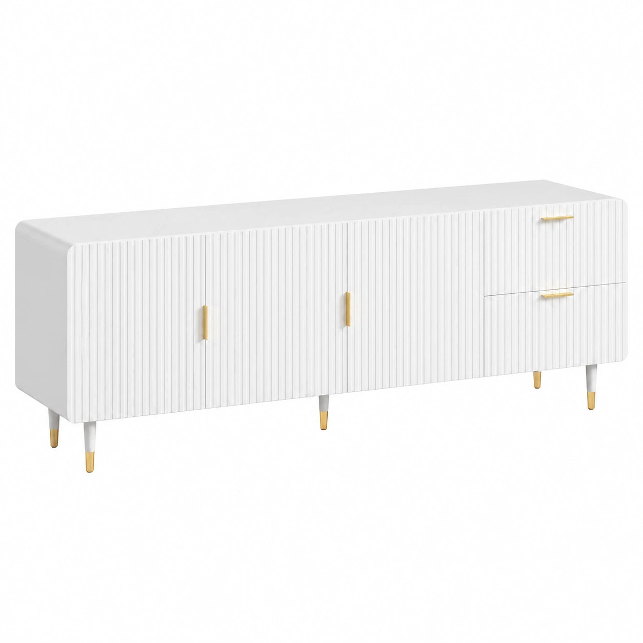 Moderner TV-Schrank mit Regalen und goldenen Akzenten, 170x36x55cm, Weiß