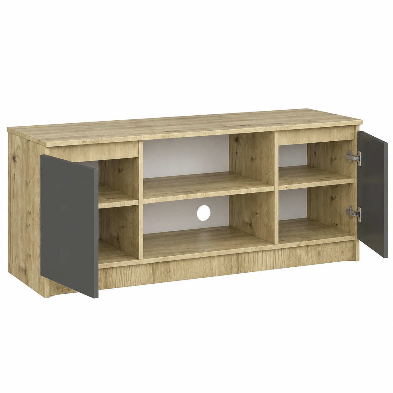 Moderner TV-Schrank mit Vielseitigem Stauraum für Wohnzimmer und Schlafzimmer – Eiche Artisan Grau, 140 x 55 x 40 cm