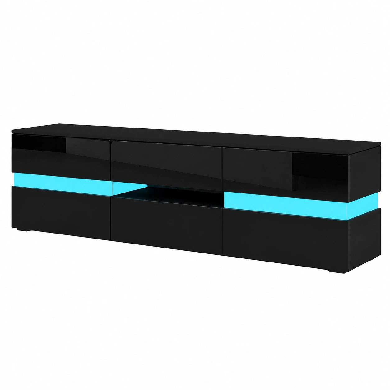 Moderner TV-Schrank mit Hochglanzfront und LED-Beleuchtung, Schwarz, 177 cm