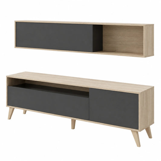 Dmora - Modernes Wohnzimmerset Tambo mit TV-Ständer, vielseitig einsetzbare Möbel, 180x41x180 cm, Anthrazit und Eiche