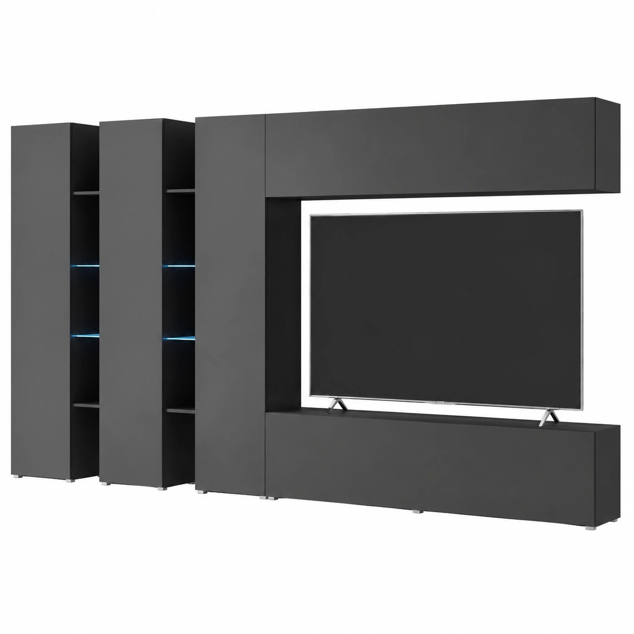 Dmora - TV-Wandset Carmelo, 5-türig, Multifunktionsmöbel für Wohnzimmer, 100% Made in Italy, 340 x 30 x 180 cm, Anthrazit
