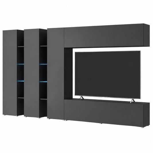 Dmora - TV-Wandset Carmelo, 5-türig, Multifunktionsmöbel für Wohnzimmer, 100% Made in Italy, 340 x 30 x 180 cm, Anthrazit