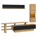 Modernes Wohnzimmermöbel-Set mit LED, inklusive Wandregal und TV-Schrank bis 80 Zoll, Eiche-Design