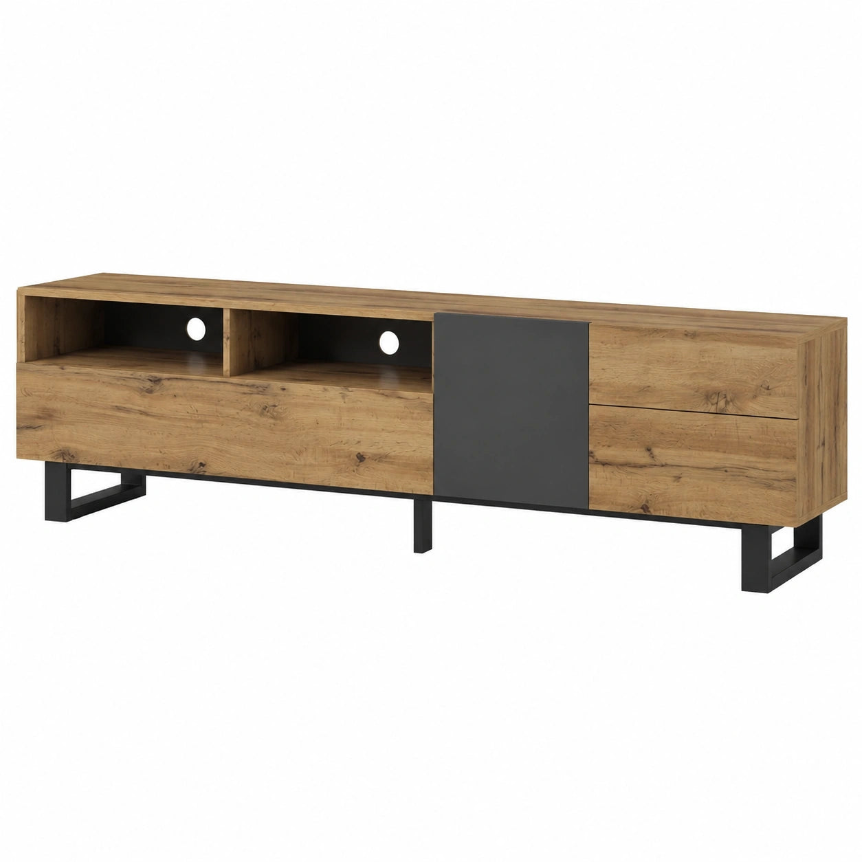 Eleganter TV-Schrank im Colorblocking-Design mit Holzmaserung, 180 cm
