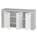 Modernes Sideboard mit 3 Türen und Regalen, Betonoptik mit weißen Fronten, 144 x 80 x 42 cm