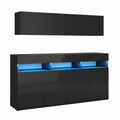 Moderne Wohnwand 2-teiliges Set in Hochglanz Schwarz mit Kommode
