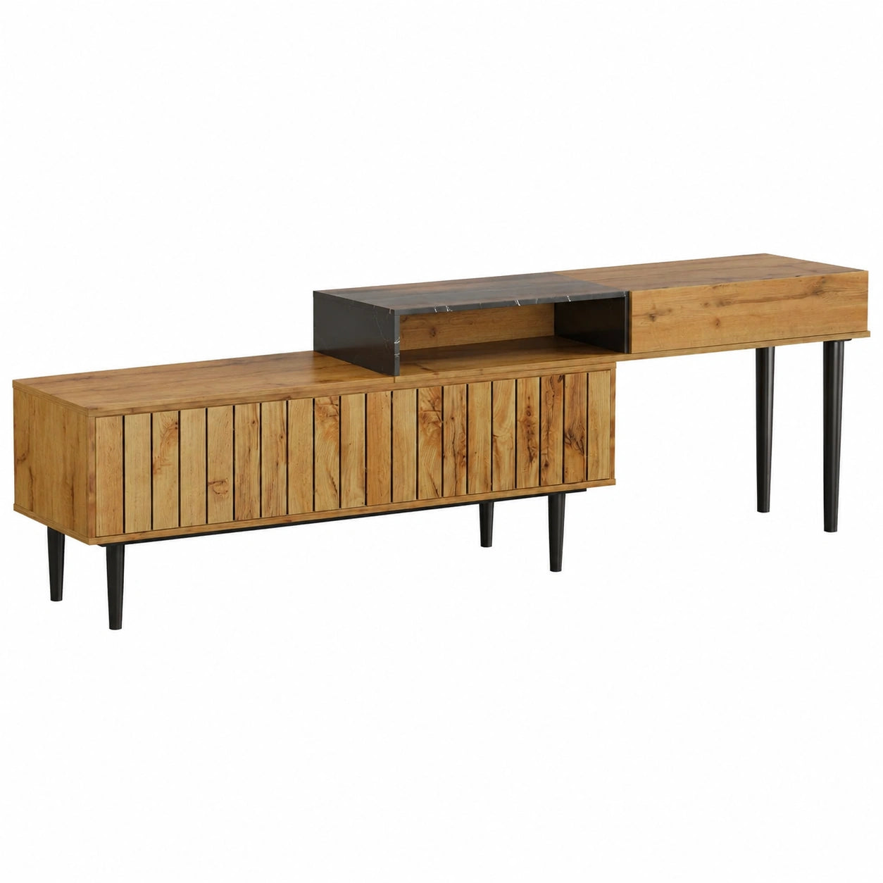 Moderner TV-Schrank aus Holz mit 4 Fächern, 180 cm lang, für Wohnzimmer, Esszimmer, Schlafzimmer, in dunkler Holzoptik