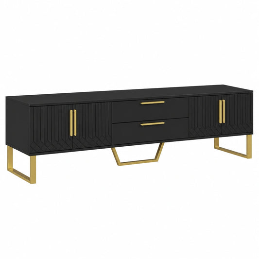 Eleganter TV-Schrank mit goldenen Griffen und Füßen, gravierte Türstruktur, luxuriöse Aufbewahrung für das Wohnzimmer