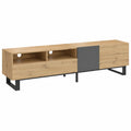 Moderner TV-Schrank im Colorblocking-Design mit Holzmaserung, 180 x 38 x 50 cm, Schwarz und Holzfarbe