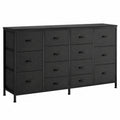 GarveeHome TV Schrank 160 cm mit Steckdosen & 14 Schubladen, stabil für Fernseher bis 75 Zoll, Holzoptik, Schwarz