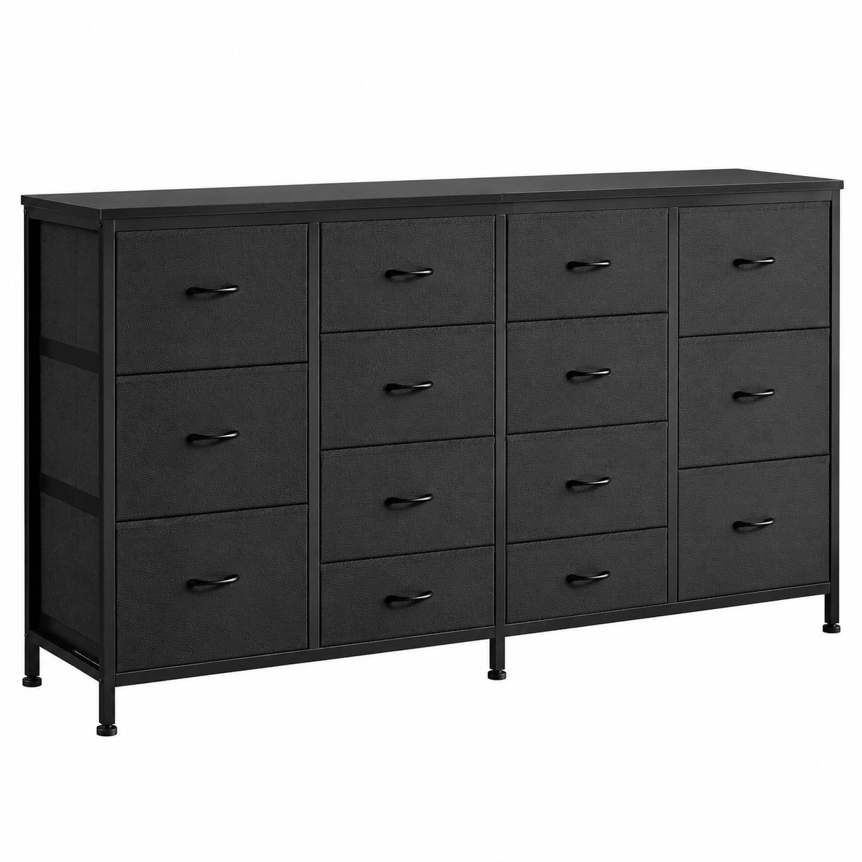 GarveeHome TV Schrank 160 cm mit Steckdosen & 14 Schubladen, stabil für Fernseher bis 75 Zoll, Holzoptik, Schwarz