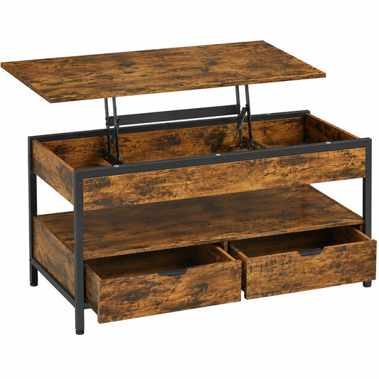 Höhenverstellbarer Couchtisch mit Stauraum, 50x100 cm, Vintagebraun und Schwarz