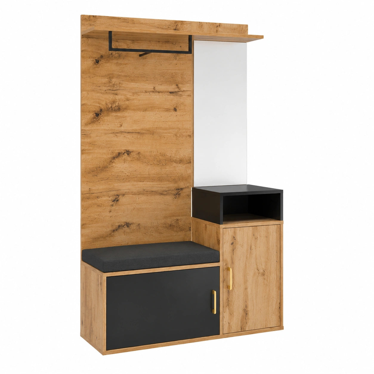 Modernes Garderoben-Set mit Spiegel und Schuhschrank, inklusive Sitzbank und Wandgarderobe