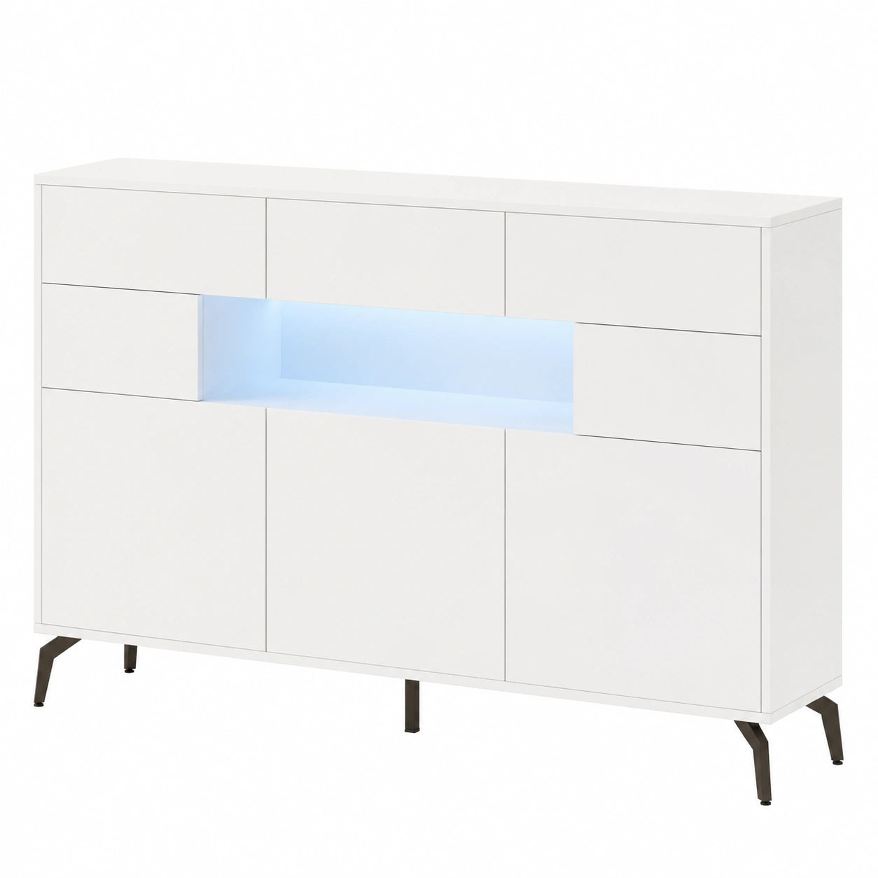 Modernes Sideboard Weiß Hochglanz mit LED-Beleuchtung und Stauraum