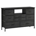 Multifunktionale Kommode mit 8 Schubladen und LED, Holzplatte und Metallstruktur