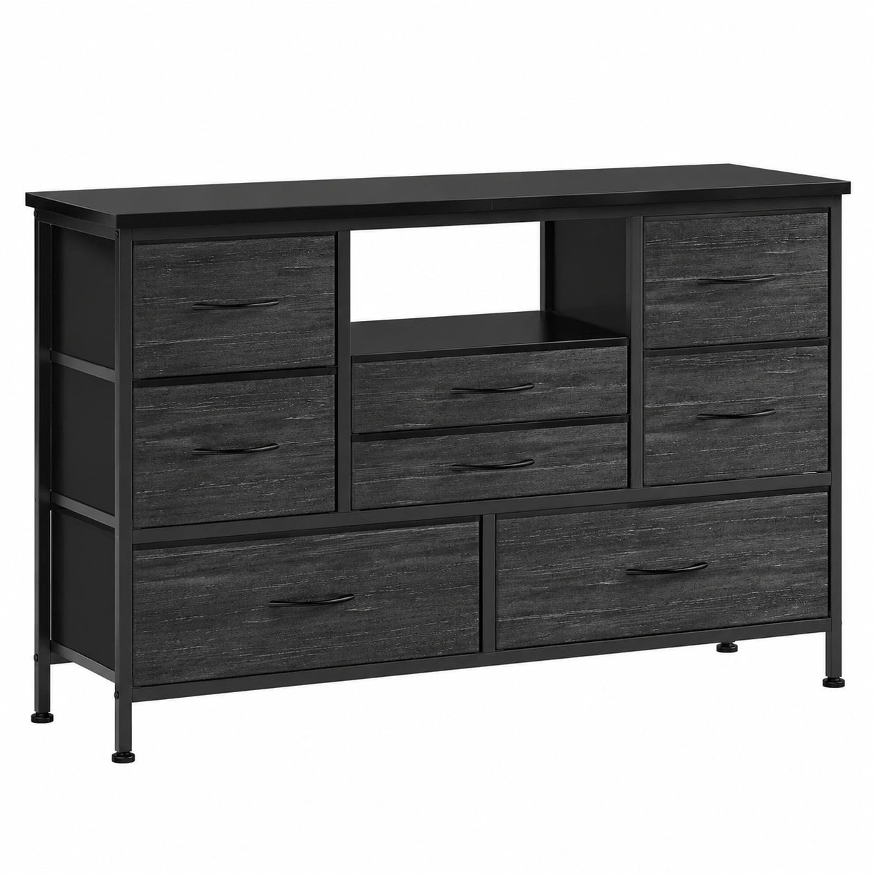 Multifunktionale Kommode mit 8 Schubladen und LED, Holzplatte und Metallstruktur