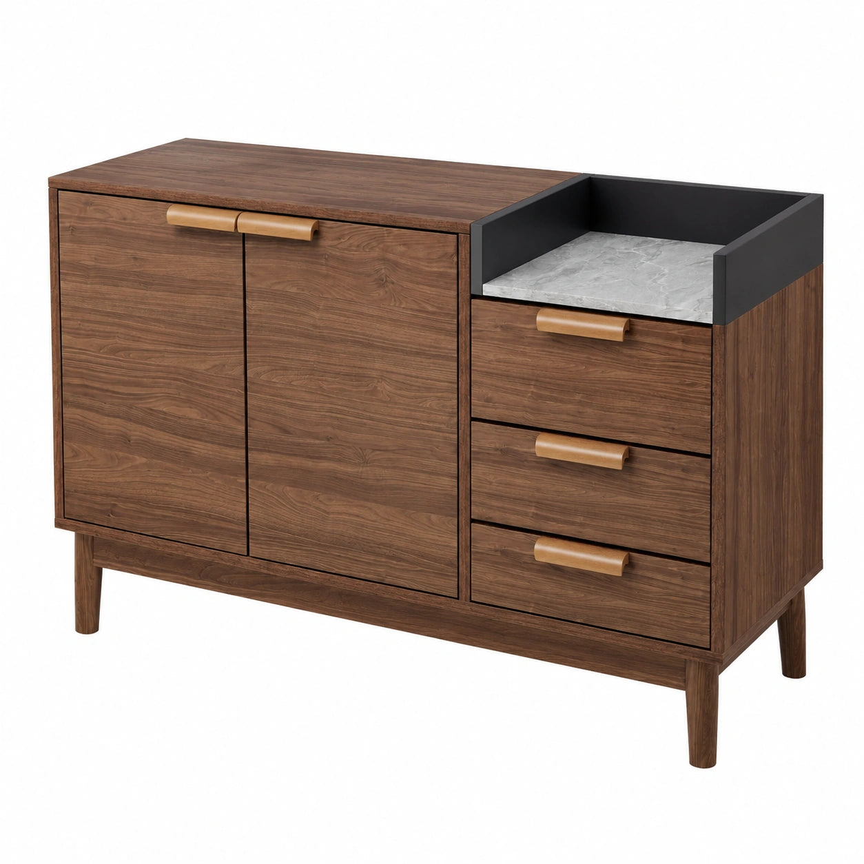 Elegante Eichen-Kommode mit Marmordesign, 3 Schubladen & Doppeltüren - Höhenverstellbar für Wohnbereich
